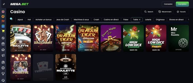 Megabet Casino jeux table