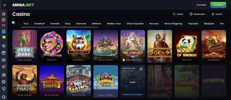 Megabet Casino page accueil